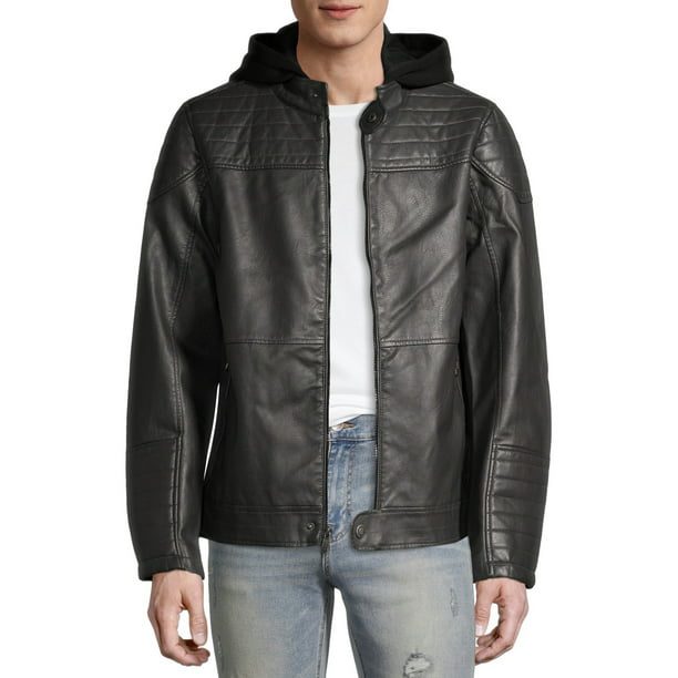 Small / 7-8 Urban Republic Boys Moto Leather Jacket with Hood Dark Brown 